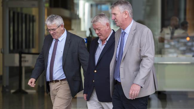 (L-R) Neill, John and Denis Wagner during the defamation proceedings. (AAP Image/Glenn Hunt)