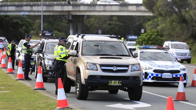 Queensland Police enforcing the COVID-19 border restrictions. Picture: Scott Powick