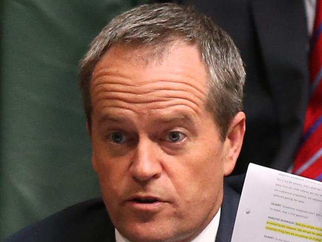 Opposition Leader Bill Shorten in Question Time in the House of Representatives Chamber at Parliament House in Canberra. pic by Kym Smith