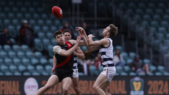 Sam Simpson North Launceston and Rhys Sutton Lauderdale. TSL grand final 2024 - North Launceston V Lauderdale. Picture: Nikki Davis-Jones