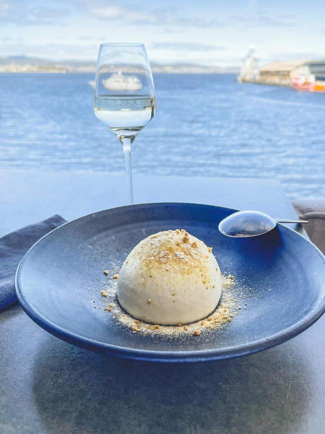 Dessert with a view – caramelised white chocolate, mandarin and buttermilk. Picture: Supplied