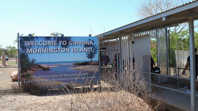 The welcome to Mornington Island sign at the airport. Picture: Peter Carruthers