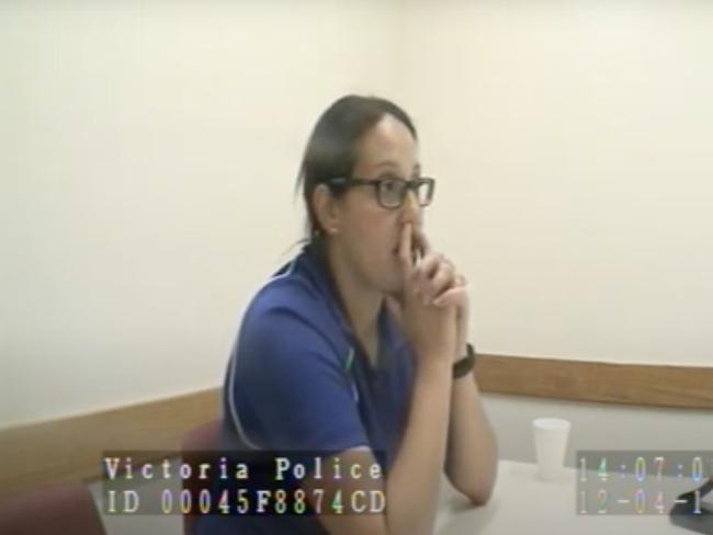 Lydia Abdelmalek put her fingers up her nose during her police interview. Supplied: County Court of Victoria