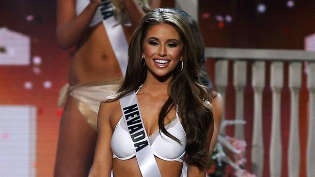 ‘Oh oh ahhh, ummm’ ... Miss Nevada USA Nia Sanchez drew a blank when asked the capital of her home state by a radio host. Critics suggest it is because she is really a California Girl. Picture: Jonathan Bachman