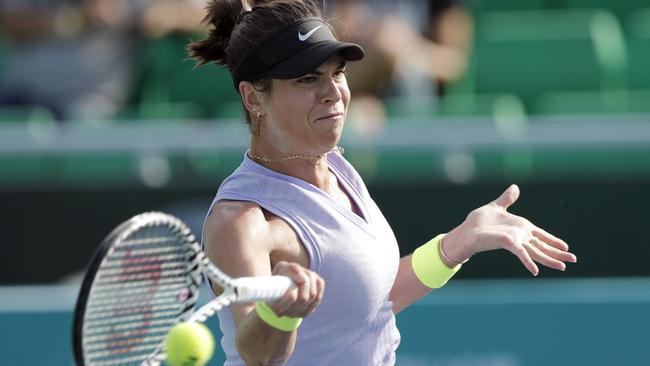 Australia’s Ajla Tomljanovic returns to Stefanie Voegele of Switzerland during their first round match at the Korea Open tennis championships in Seoul. Photo: AP