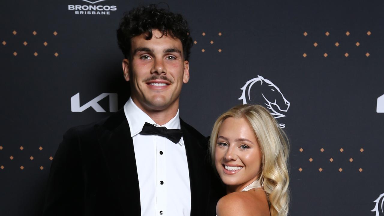 Broncos Awards Night Red/Black carpet with player and partners at the Brisbane Convention Centre - Herbie Farnworth and Lily Pickles South Bank Thursday 5th October 2023 Picture David Clark