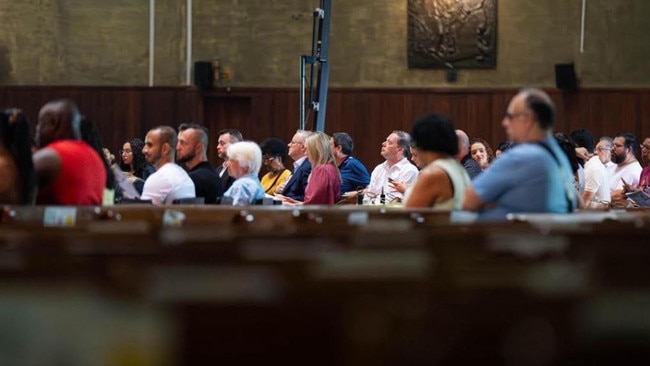 Prime Minister Anthony Albanese and fiancee Jodie Haydon attend Sunday mass at Cathedral Metropolitana de São Sebastião do Rio de Janeiro. Picture: Prime Minister’s Office