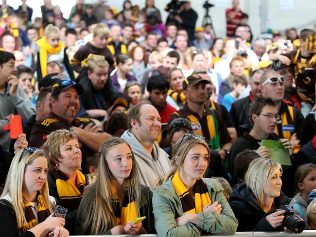 Part of the large crowd at Princes Wharf to welcome the Hawks. Picture: SAM ROSEWARNE