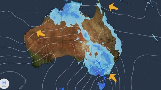 On Tuesday, the system is impacting Victoria and parts of NSW, but will begin moving north into Queensland. Picture: WeatherZone