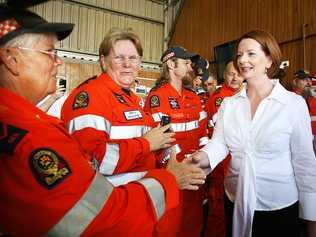 Australian prime minister Julia Gillard stopped in at the Ipswich SES Depot on Wednesday to thank those that worked so hard last January. Picture: Rob Williams