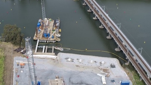 The huge cleared area for workers at the Coomera River work site for the Coomera Connector.