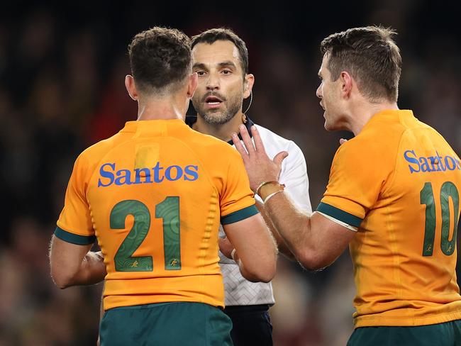 Referee Mathieu Raynal (C) has plenty of fans in New Zealand right now. Picture: Cameron Spencer/Getty Images