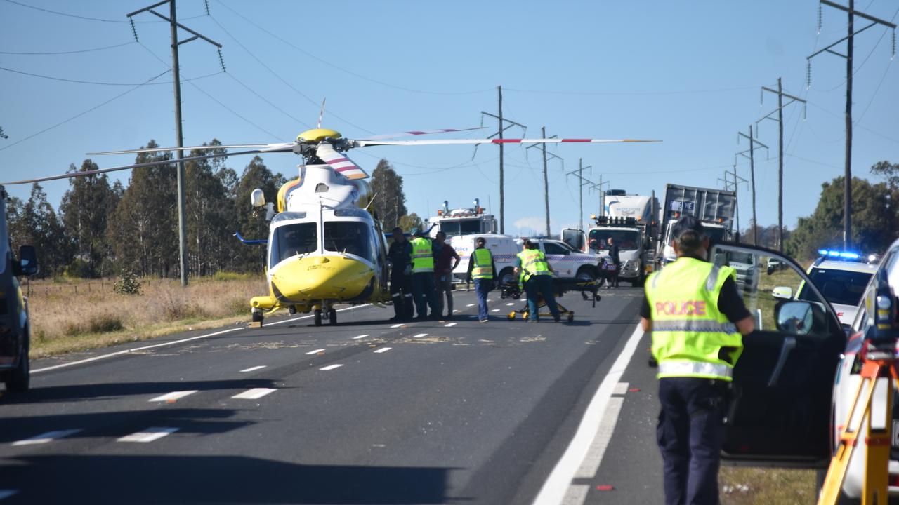 FIGHTING FOR LIFE: Miles man Joe Hill, 35, was flown to Princess Alexandra Hospital after crashing into a truck on the Warrego Highway, fatally injuring his passenger Brook Holder. Pic: Sam Turner