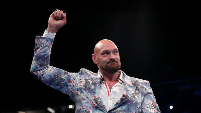 MANCHESTER, ENGLAND - SEPTEMBER 24: Tyson Fury reacts prior to the Vacant WBO Interim World Heavyweight Championship fight between Joe Joyce and Joseph Parker at AO Arena on September 24, 2022 in Manchester, England. (Photo by Alex Livesey/Getty Images)