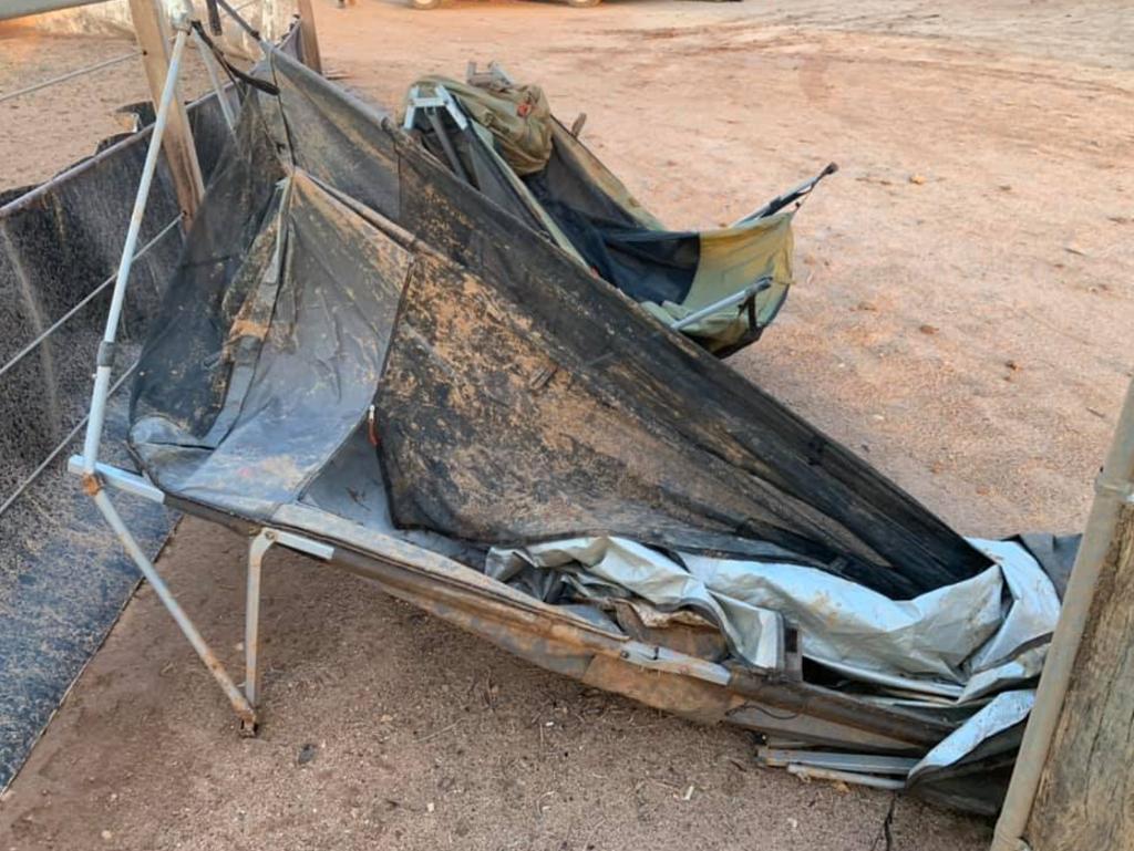 Jamie and Michelle Lawson received damage to there car and portable toilet during a storm that slammed Adavale, west of Charleville, late on September 28, 2021. Picture Supplied