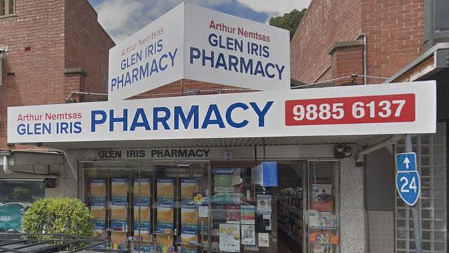 Glen Iris Pharmacy owner Arthur Nemtsas has been slugged with a $5000 bill following a dispute over his advertising signs. Picture: Google Street View