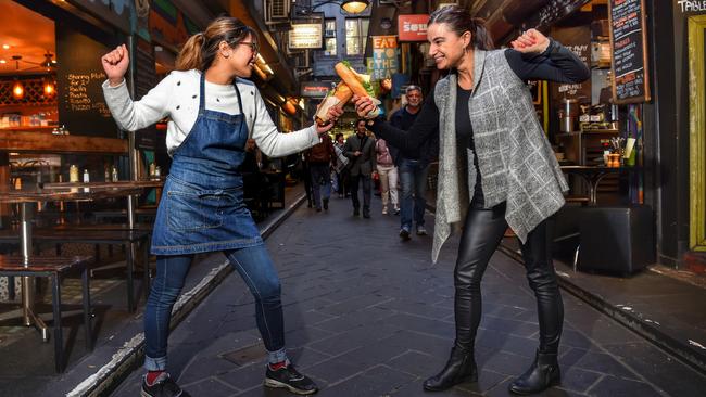 Whitney Sak, from Cafe B3 and the owner of the The Soup Place, Joanne Brewer prepare for the battle of the Baguette. Picture: Tony Gough