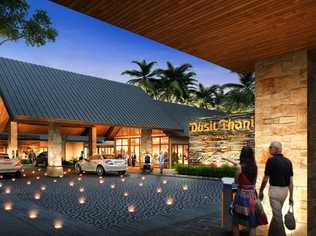 An artist's impression of the entrance to the $550 million Dusit Thani Golf and Spa Resort at Brookwater. The tourism destination's future is now in jeopardy. . Picture: Contributed