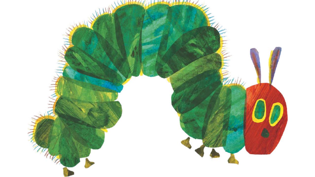 Eric Carle’s illustration of the caterpillar from his famous book The Very Hungry Caterpillar.
