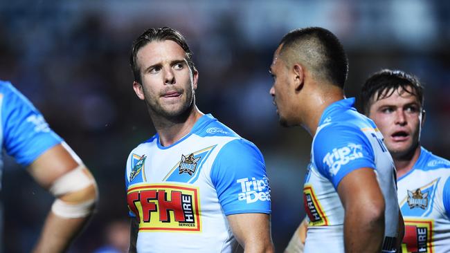 North Queensland Cowboys v Gold Coast Titans from 1300 Smiles Stadium, Townsville. Titans Kane Elgey after a Cowboys try. Picture: Zak Simmonds