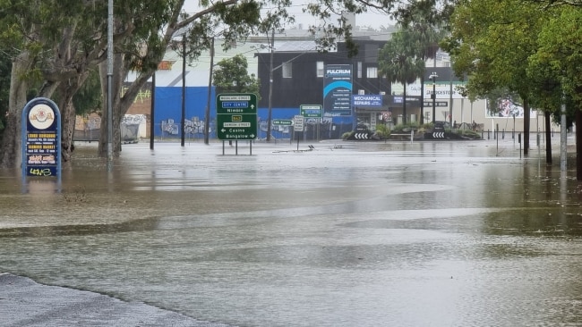 The Lismore CBD has been closed with dozens of businesses, homes, and main roads inundated with floodwater. Picture: Facebook