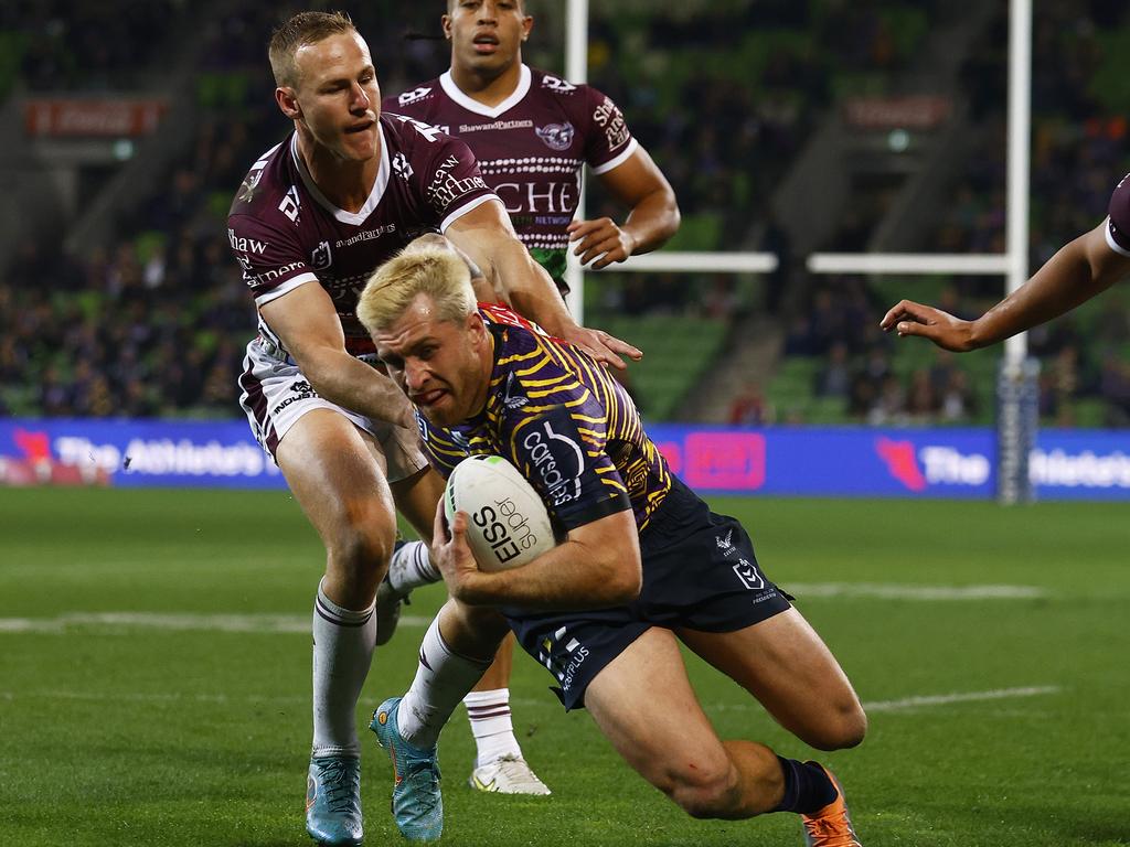 Cameron Munster scored a double in Melbourne’s last win over Manly, but is not guaranteed to play Thursday. Picture: Daniel Pockett/Getty Images