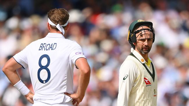 Nathan Lyon bravely batted in the second Test, but has missed the rest of the series with injury. Picture: Getty Images