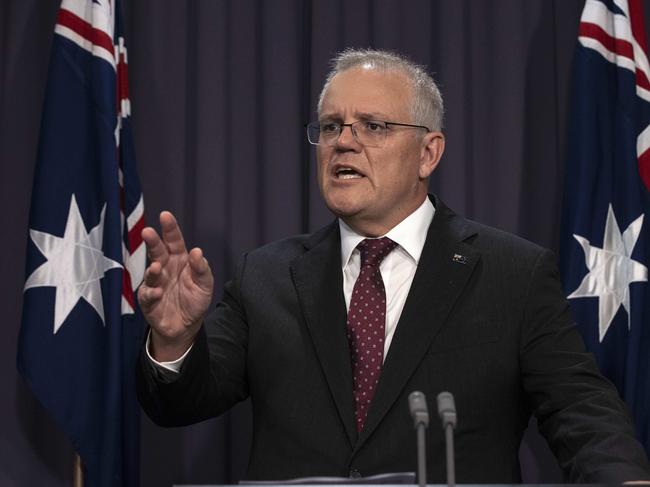 Prime Minister Scott Morrison during a press conference at Parliament House Canberra. Picture: NCA NewsWire / Gary Ramage