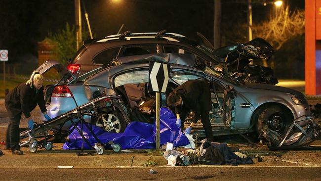 The blue Holden Commodore T-boned a Holden Captiva driven by a mother and her two children. Picture: Ian Currie