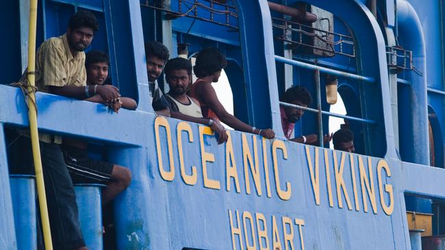 Sri Lankan asylum seekers await their fate aboard the Australian customs vessel 'Oceanic Viking' moored off the city of Kijang in Bintan Island, Indonesia, in 2009. (Pic: Supplied)