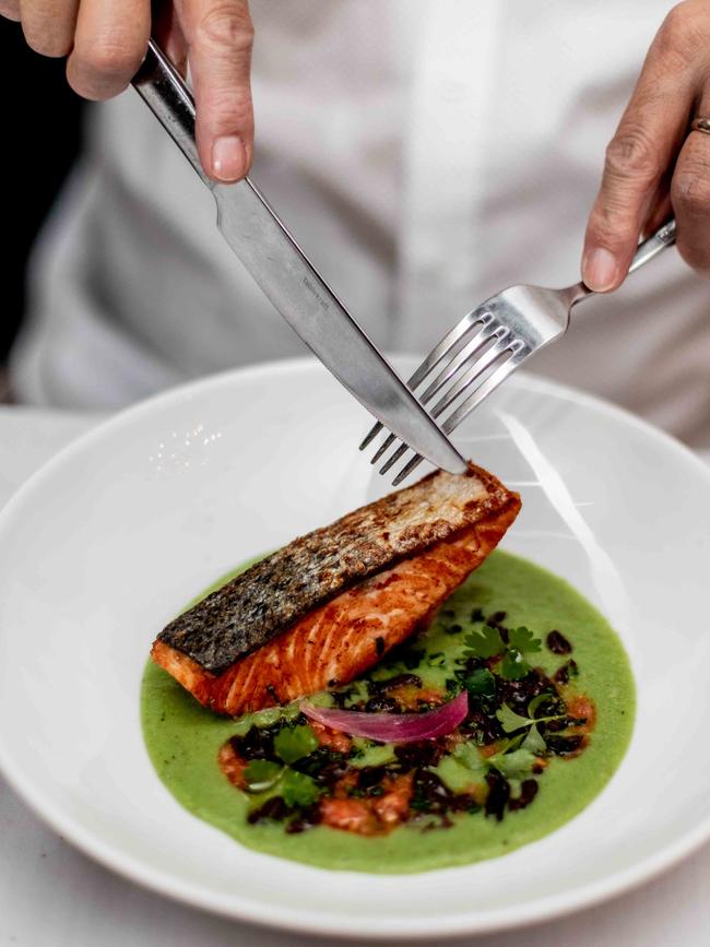 Cavallino’s crispy salmon with green olive pesto. Picture: @kerabeareats