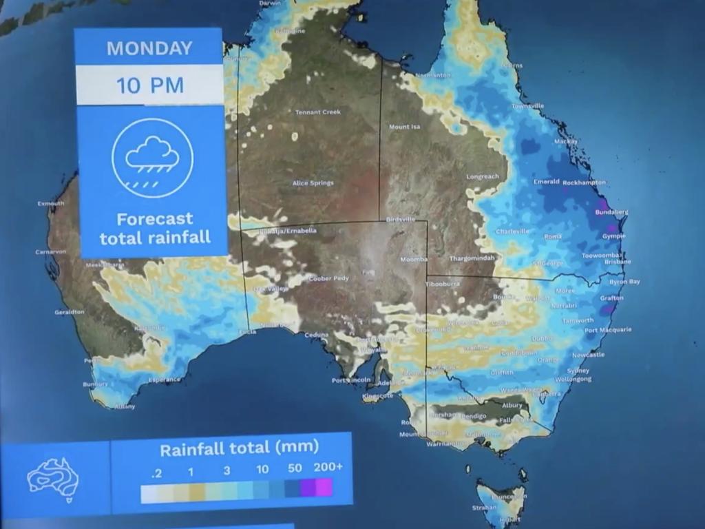 Forecast rainfall between Friday and Monday. Picture: BOM.