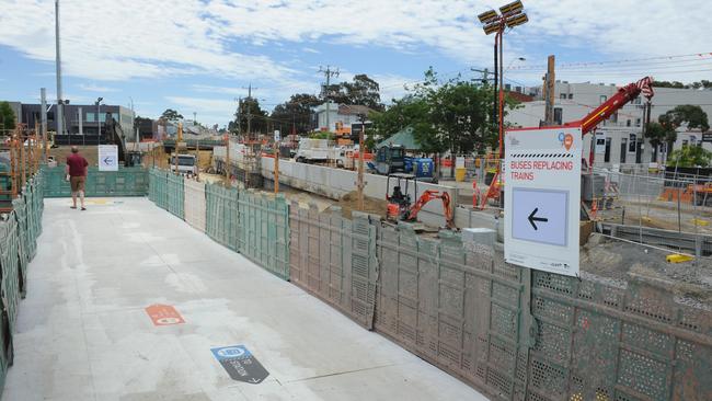 Level crossing removal work near Blackburn station. Picture: Andrew Henshaw