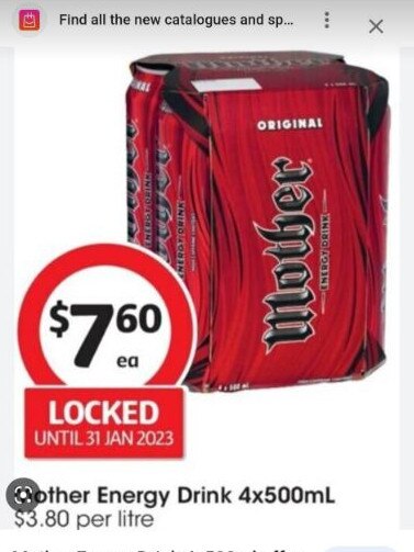 These energy drinks at Coles were $7.60 recently... Picture: Supplied to news.com.au