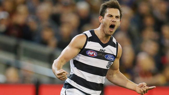 Second Qualifying Final. Geelong vs. Hawthorn at the MCG. Daniel Menzel celebrates 3rd qtr goal. Pic: Michael Klein