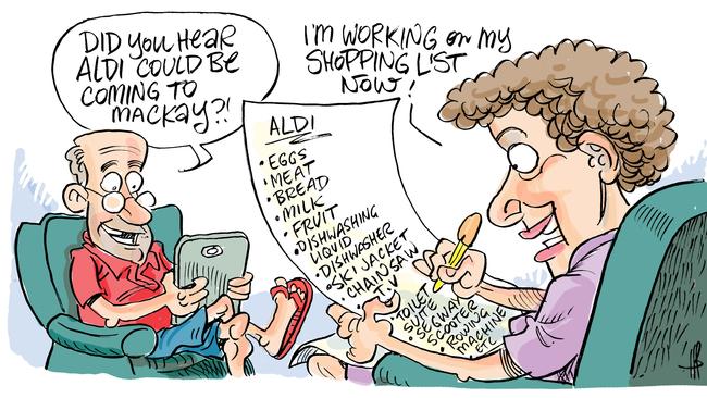 Cartoonist Harry Bruce's take on a new ALDI store penned for Mackay.