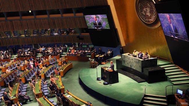 Prince Harry has been accused of coping his brother Prince William, in his keynote address at the United Nations on Monday. Picture: AFP