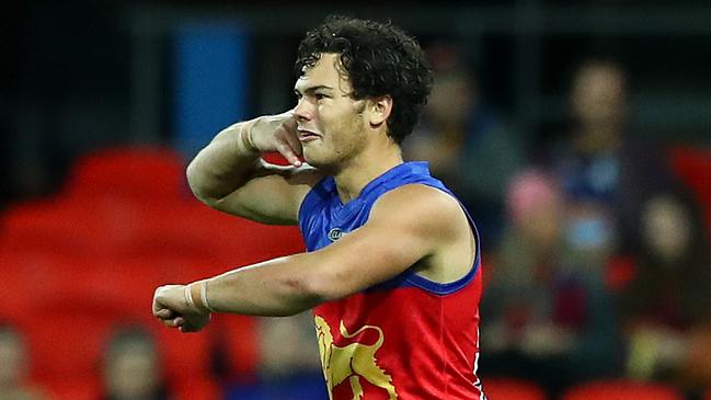 Cam Rayner went off with a hamstring injury. Picture: Jono Searle/AFL Photos