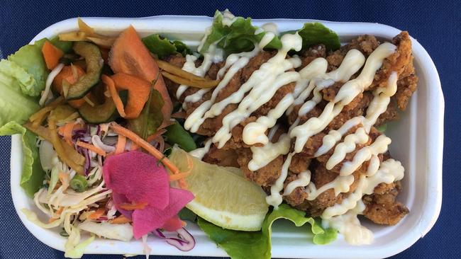 Tokyo fried chicken with coleslaw and pickled veg.