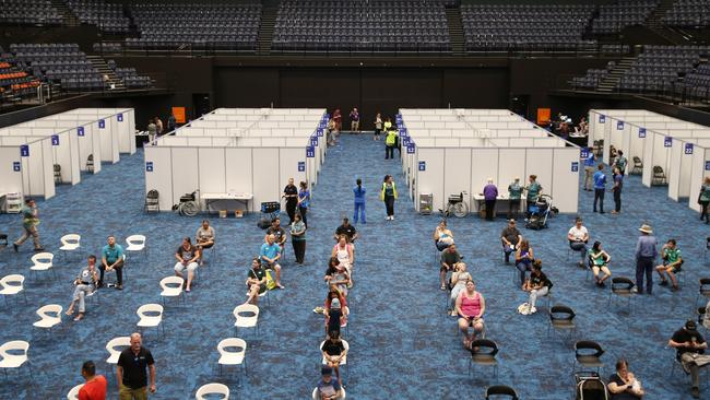 The mass vaccination hub set up in the Cairns Convention Centre. Picture: Brendan Radke