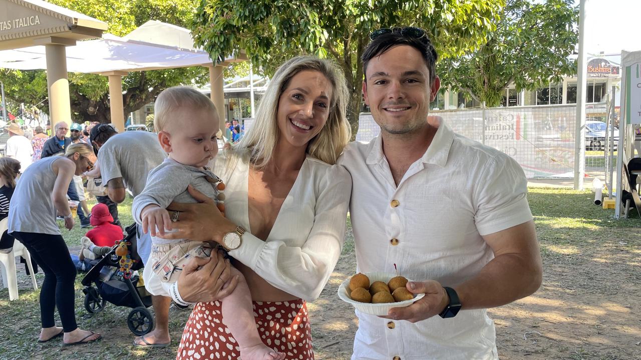 Finlay Roach-Quaife (nine-months-old), Kelsey Quaife and Jason Mountney at the La Festa - Food and Wine day as part of Cairns Italian Festival at Fogarty Park. Picture: Andreas Nicola