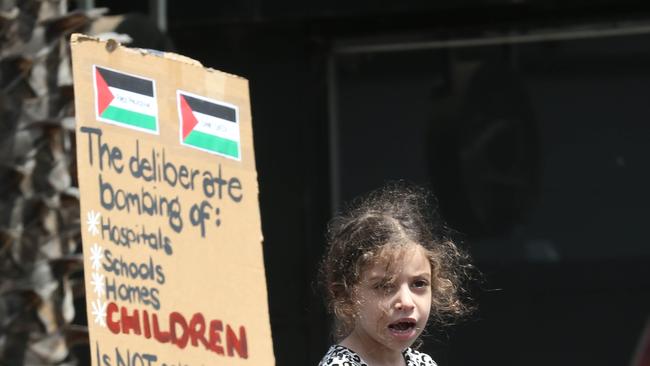 Free Palestine Protest in Little Malop St Geelong then stopping in Malop St then onto Transvaal Square Picture: Mark Wilson