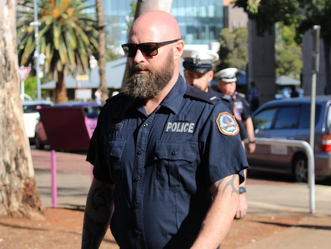 Constable James Kirstenfeldt outside the Alice Springs Local Court during an inquest into the death of Kumanjayi Walker. Picture: Jason Walls