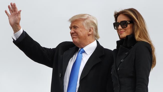 Donald Trump and his wife Melania arrive in Washington ahead of tomorrow’s inauguration. Pic: AP