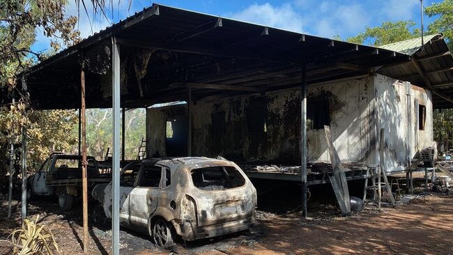 A home and several vehicles were gutted by fire in Livingston overnight. Picture: PFES