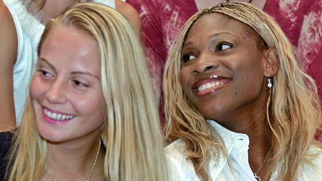 Jelena Dokic with Serena Williams at a function in Tokyo in 2002.