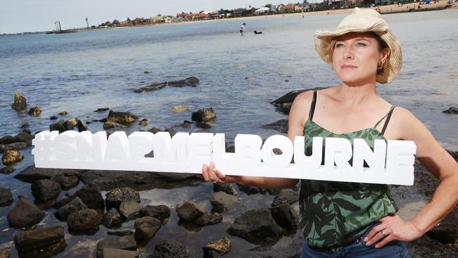 Wentworth actor Libby Tanner gets behind SnapMelbourne at Williamstown beach, one of her favourite local haunts. Picture: Mark Wilson