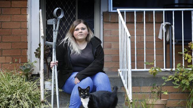 Vikki Poulter, 33, has been waiting to have both her hips replaced for more than two years. Picture: David Caird