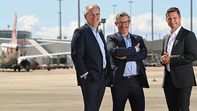 (From left to right) John Greig, Richard Hughes and Sal Algeri from Deloitte Australia were three of the four Voluntary Administrators of Virgin Australia. Picture: Lyndon Mechielsen