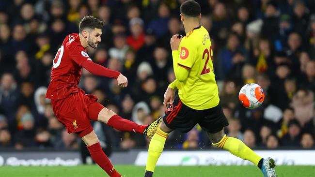 Adam Lallana of Liverpool shoots.